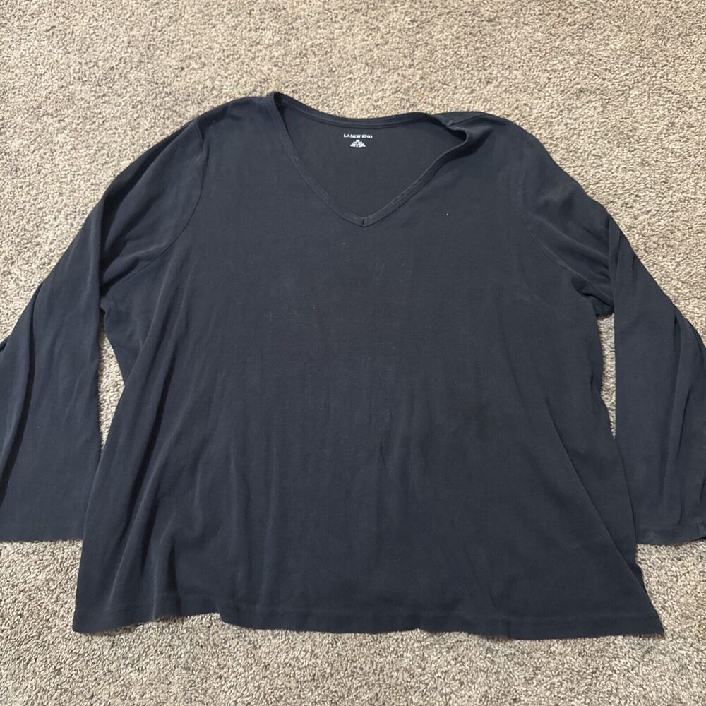 Lands' End Basic Tee T-Shirt Women 3X Black Crew Neck Long Sleeve Cotton Classic